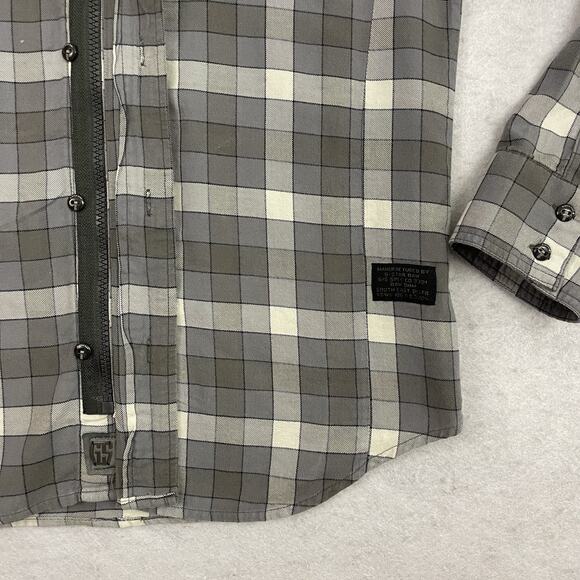 G-STAR Waterpatrol Shirt Mens Large Gray Plaid Flannel Zip Button Up - Picture 9 of 16
